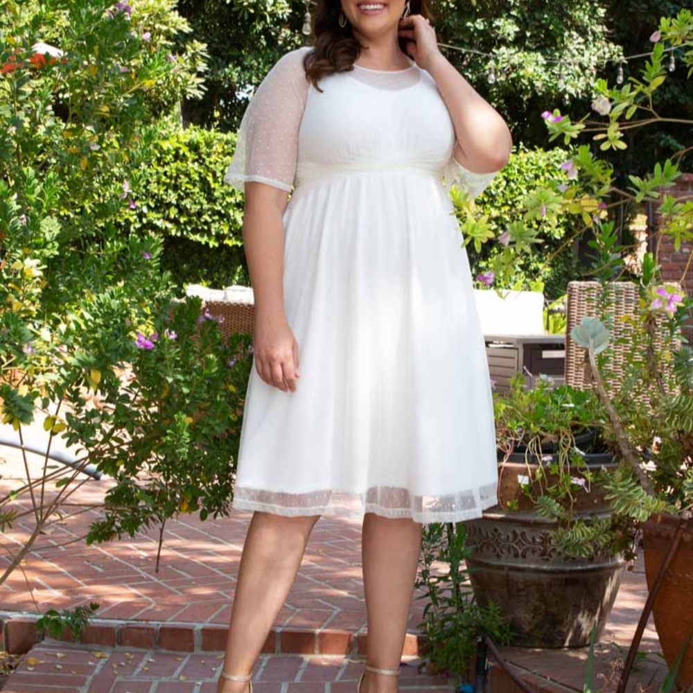 NWT Kiyonna White Whimsical Dot Mesh Dress Size 4X=26/28